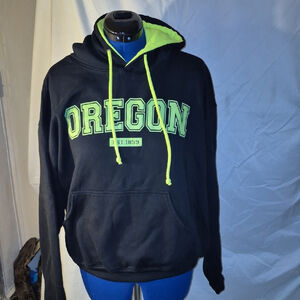 Oregon Ducks Black and Green Mens Hoodie Made In The USA.(#2013).Sz.L. GC.
